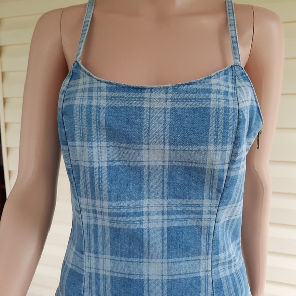 DIvided H&M Woven Fabric Womens Fitted Mini Dress Zip Side Spaghetti Straps SZ M - Picture 5 of 12